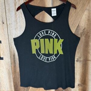 PINK Victoria's Secret Black Tank Racerback Tank With Graphic Logo Size L